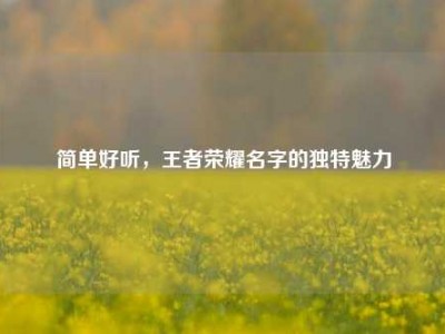 简单好听，王者荣耀名字的独特魅力
