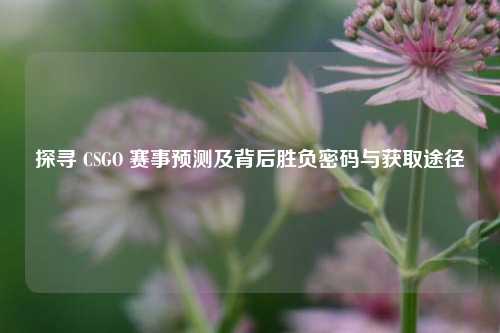 探寻 CSGO 赛事预测及背后胜负密码与获取途径